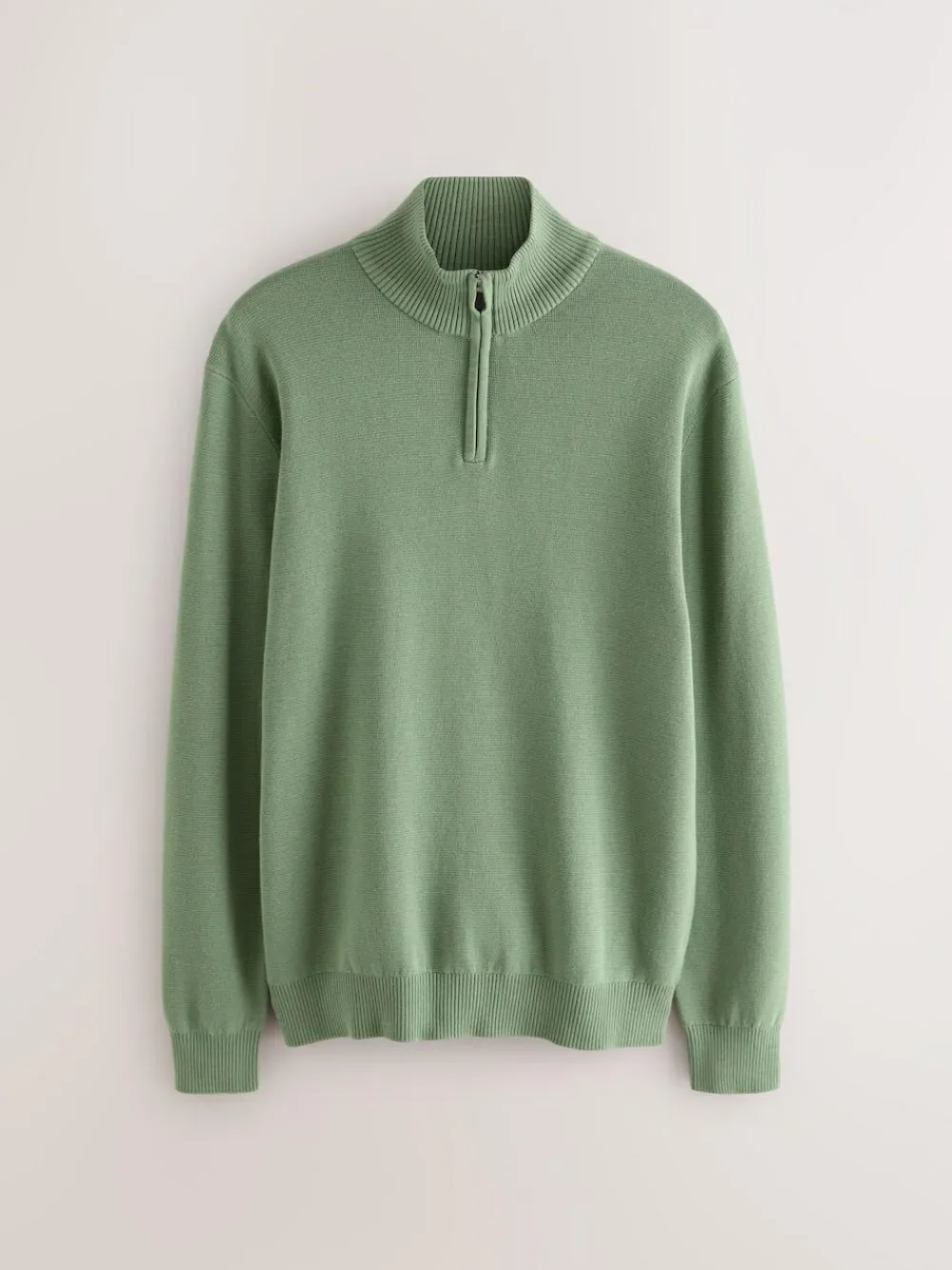 Next Sage Green Plain N.Premium Regular Fit 100% Cotton Premium Quarter Zip Jumper^ Nightwear|Knitwear