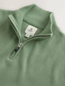 Next Sage Green Plain N.Premium Regular Fit 100% Cotton Premium Quarter Zip Jumper^ Nightwear|Knitwear