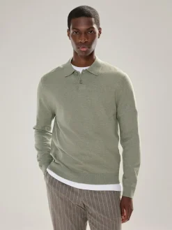 Next Plain Regular Fit Essential Long Sleeve Knitted Polo Shirt^ Tops & T-Shirts|Knitwear