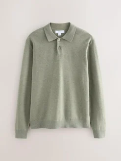 Next Plain Regular Fit Essential Long Sleeve Knitted Polo Shirt^ Tops & T-Shirts|Knitwear