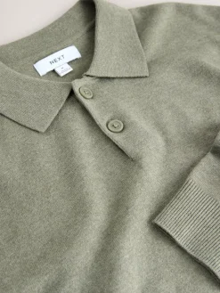 Next Plain Regular Fit Essential Long Sleeve Knitted Polo Shirt^ Tops & T-Shirts|Knitwear