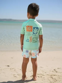 Next Sage Green Rash Vest and Swim Shorts Set (3mths-7yrs)^BOY Swimwear|Swimwear