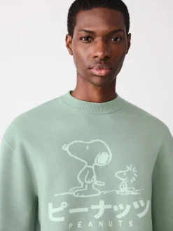Next Sage Green Relaxed Fit Snoopy Graphic Print Crew Neck Jumper^ Knitwear|Knitwear