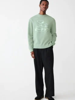 Next Sage Green Relaxed Fit Snoopy Graphic Print Crew Neck Jumper^ Knitwear|Knitwear