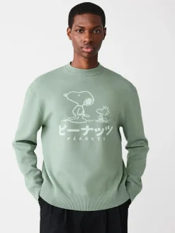 Next Sage Green Relaxed Fit Snoopy Graphic Print Crew Neck Jumper^ Knitwear|Knitwear