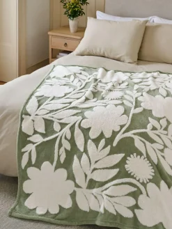 Next Sage Green Sage Floral Fleece Throw^ Cushions & Throws