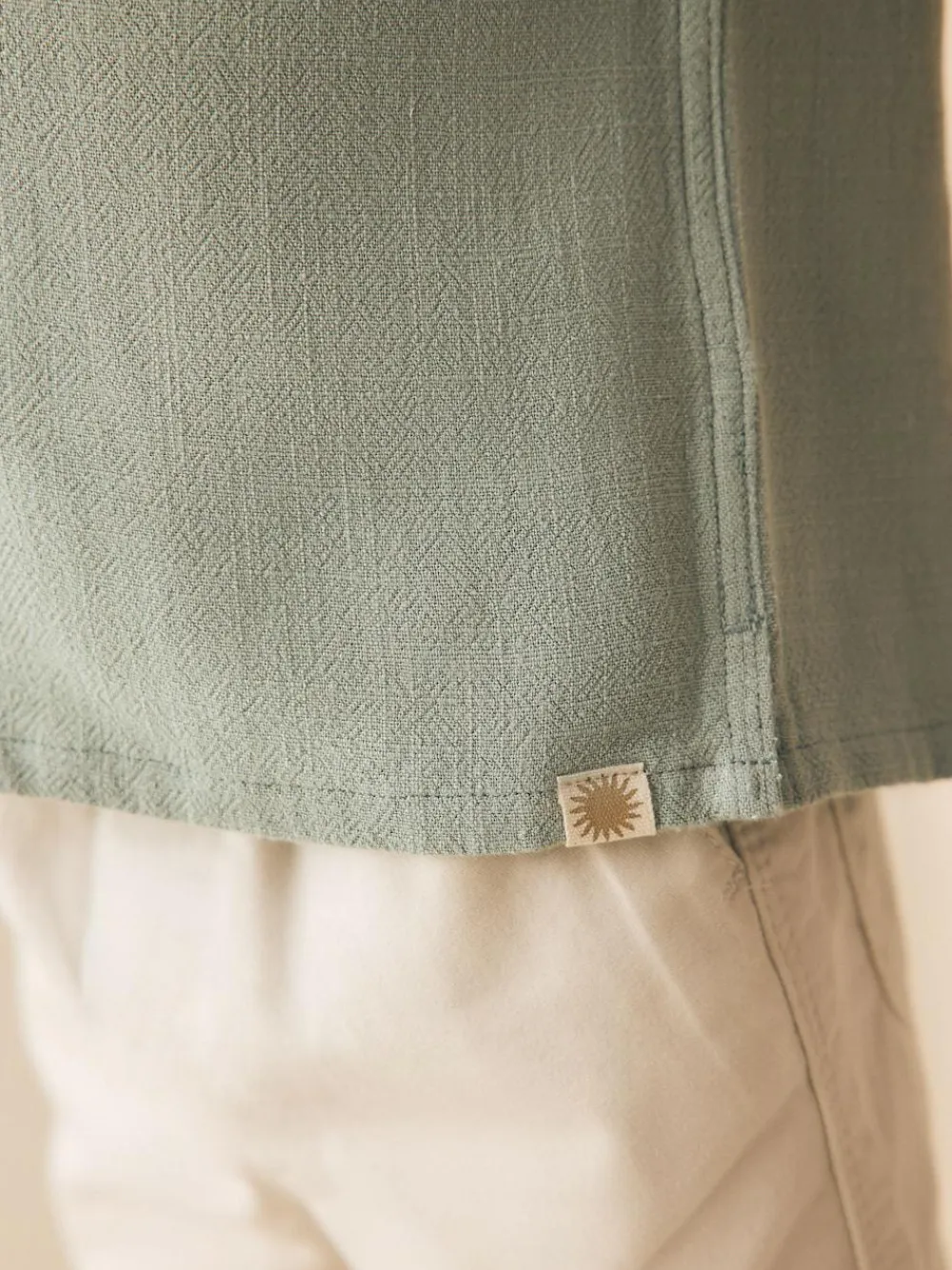 New Next Short Sleeves Linen Blend Revere Collar Shirt (3mths-7yrs) Sage Green