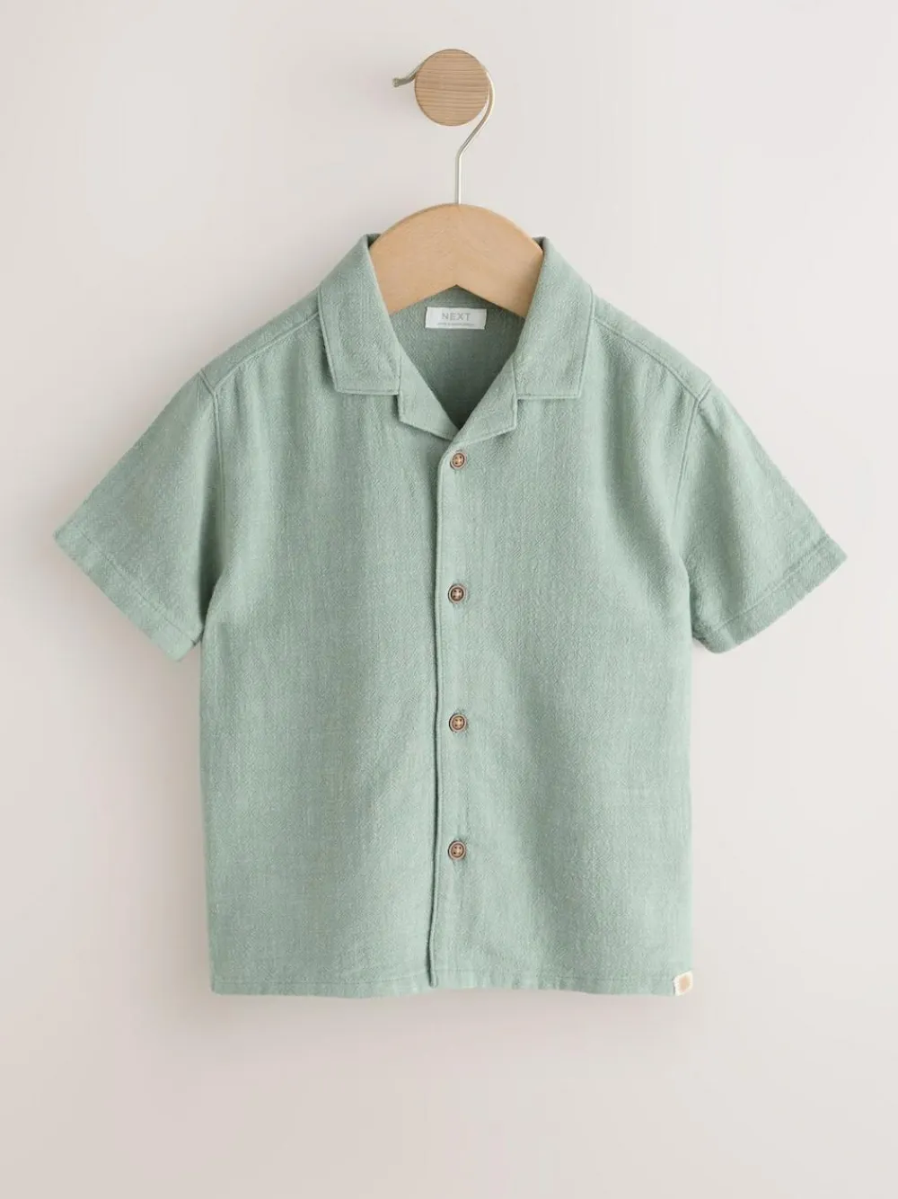 New Next Short Sleeves Linen Blend Revere Collar Shirt (3mths-7yrs) Sage Green
