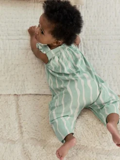 Clearance Next Baby Long Leg Jersey Romper (0mths-3yrs) Sage Green Stripe
