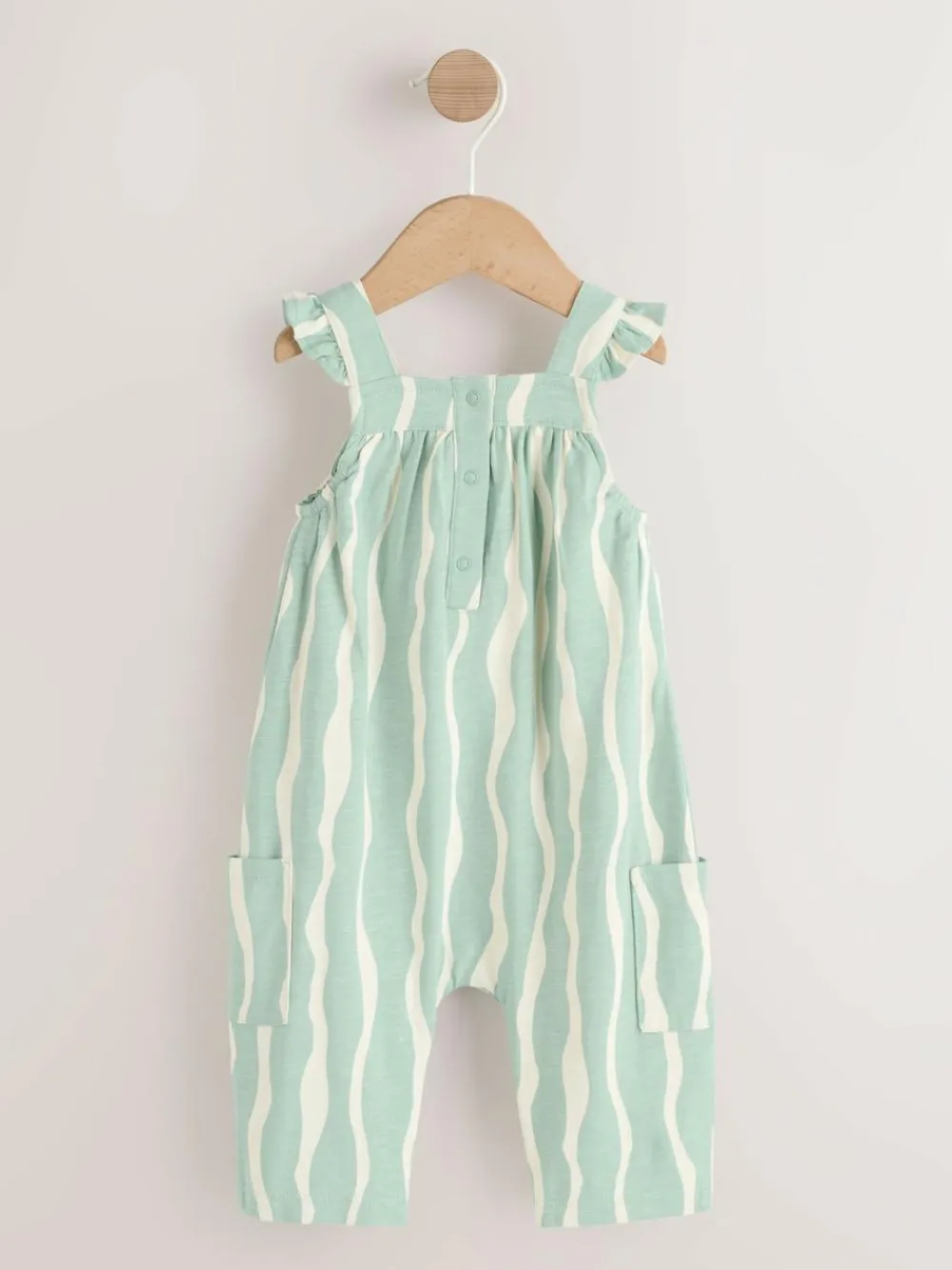 Clearance Next Baby Long Leg Jersey Romper (0mths-3yrs) Sage Green Stripe