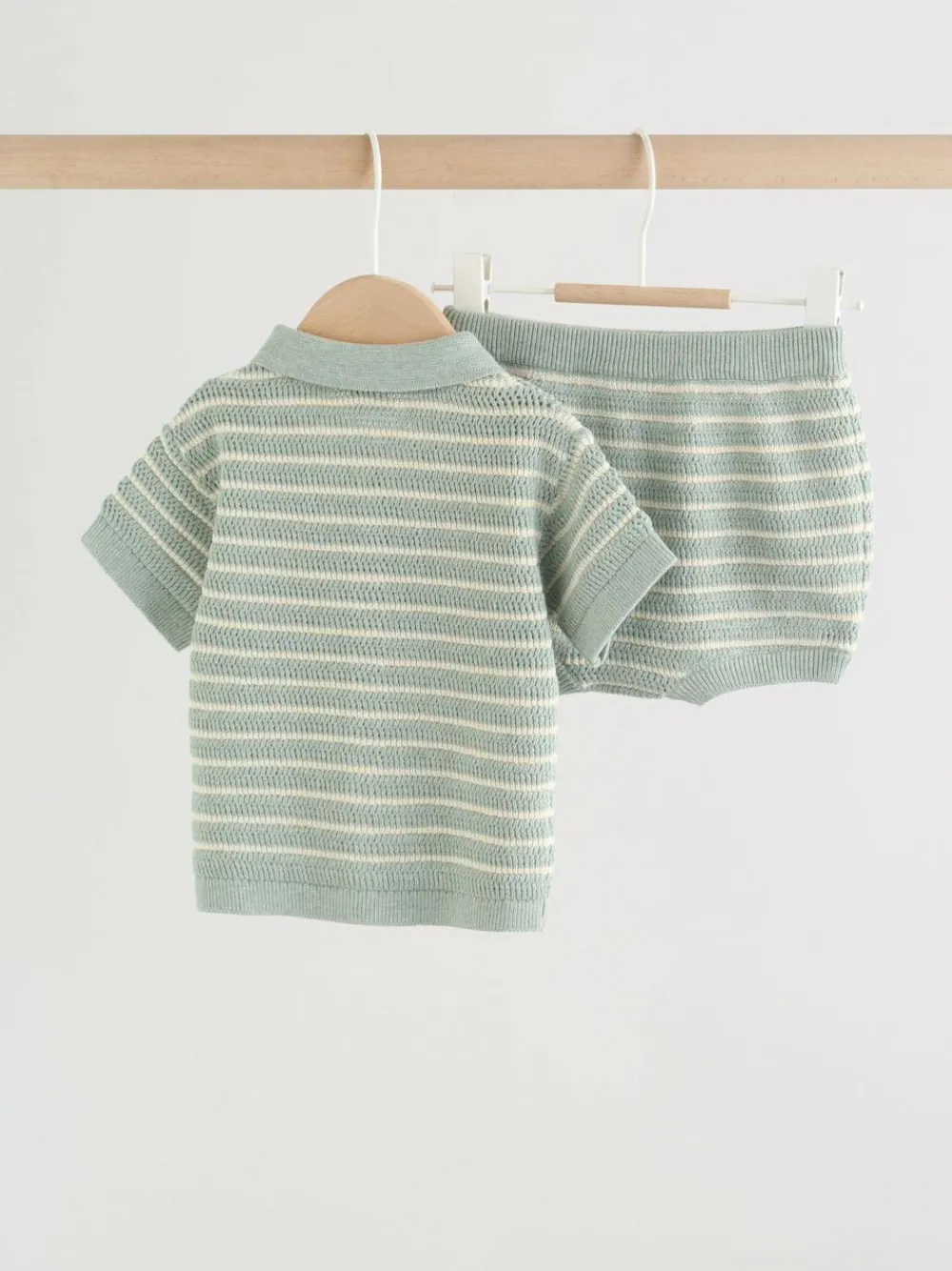 Sale Next Knitted Top and Shorts Baby Set (0mths-2yrs) Sage Green Stripe