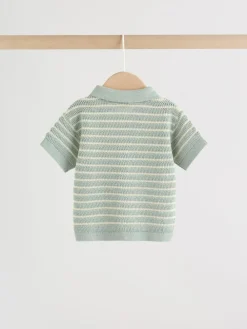 Sale Next Knitted Top and Shorts Baby Set (0mths-2yrs) Sage Green Stripe