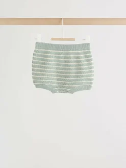 Sale Next Knitted Top and Shorts Baby Set (0mths-2yrs) Sage Green Stripe