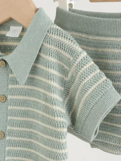 Sale Next Knitted Top and Shorts Baby Set (0mths-2yrs) Sage Green Stripe
