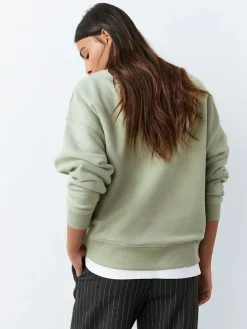 Sale Next Sage Green Supersoft Peached Essentials Crew Neck Seam Detail Sweatshirt