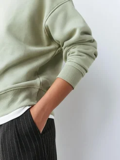 Sale Next Sage Green Supersoft Peached Essentials Crew Neck Seam Detail Sweatshirt