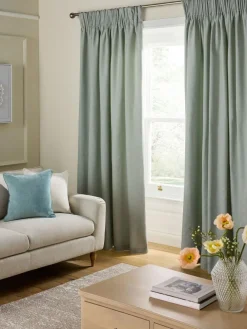 Hot Next Textured Spot Jacquard Pencil Pleat Lined Curtains Sage Green