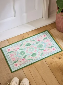 Next Sage Green Washable Bettie Floral Print Doormat