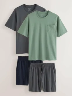 Best Next Sage Green/Slate Grey Jersey Short Pyjamas Set 2 Pack