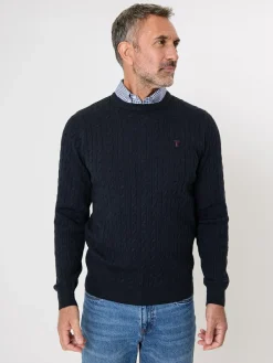Sale Saltwell Cable Knit Mock Shirt Jumper Blue