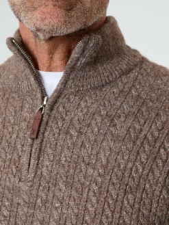 Sale Saltwell Cable Knit Quarter Zip Jumper Brown