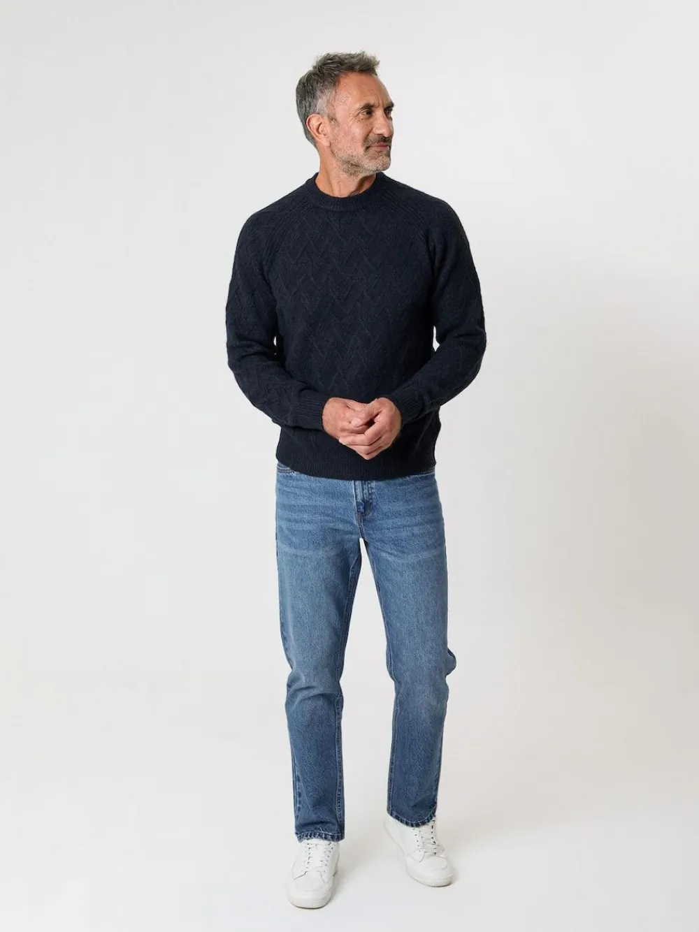 New Saltwell Textured Knit Crew Neck Jumper Blue