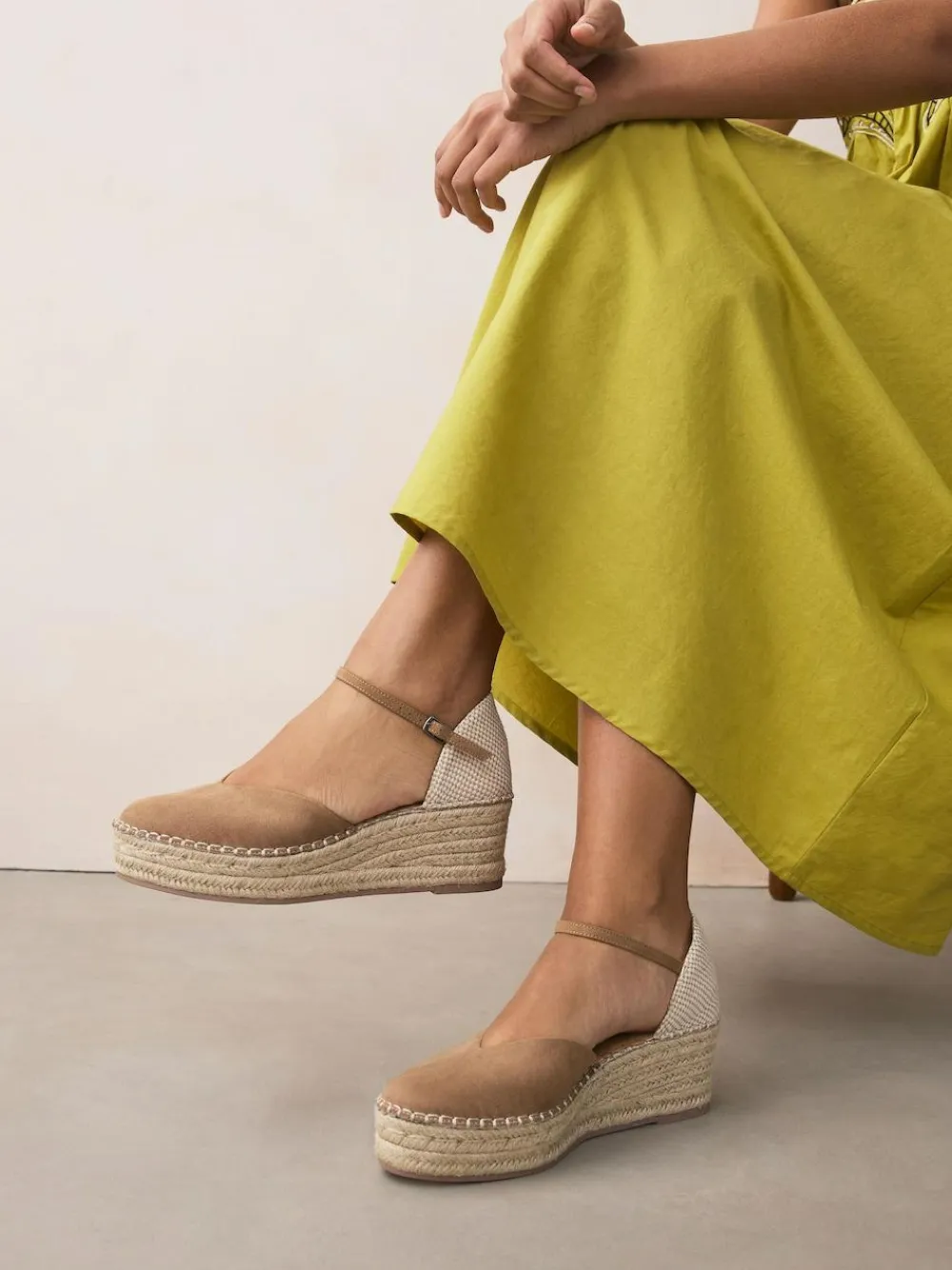 Discount Next Standard/Wide Fit Closed Toe Platform Espadrille Wedges Sand