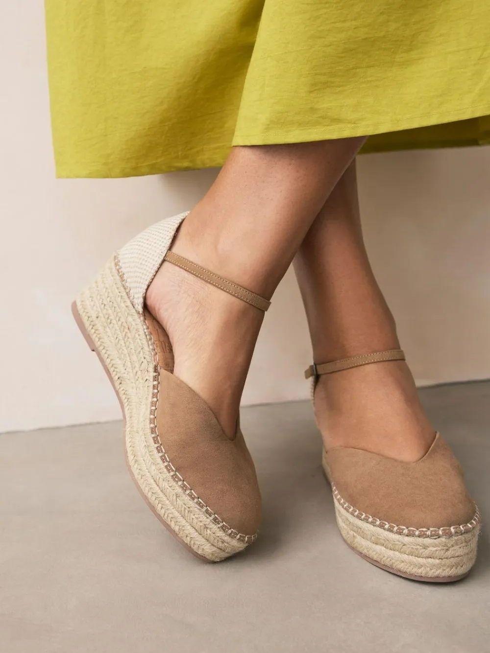 Discount Next Standard/Wide Fit Closed Toe Platform Espadrille Wedges Sand