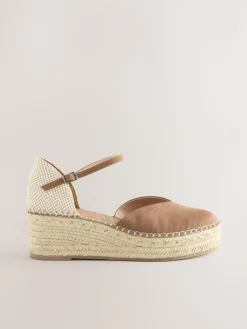 Discount Next Standard/Wide Fit Closed Toe Platform Espadrille Wedges Sand