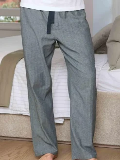 Discount Savile Row Company Blue Brushed Cotton Twill Herringbone Pyjama Bottoms