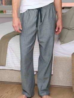 Discount Savile Row Company Blue Brushed Cotton Twill Herringbone Pyjama Bottoms