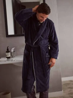 Sale Savile Row Company Blue Fleece Dressing Gown With Piping