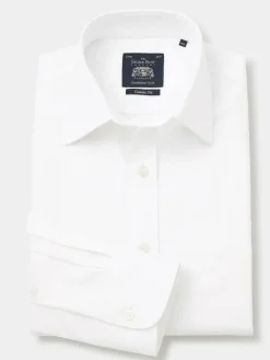 Best Savile Row Company White Cotton Dobby Classic Fit Non-Iron Single Cuff Formal Shirt