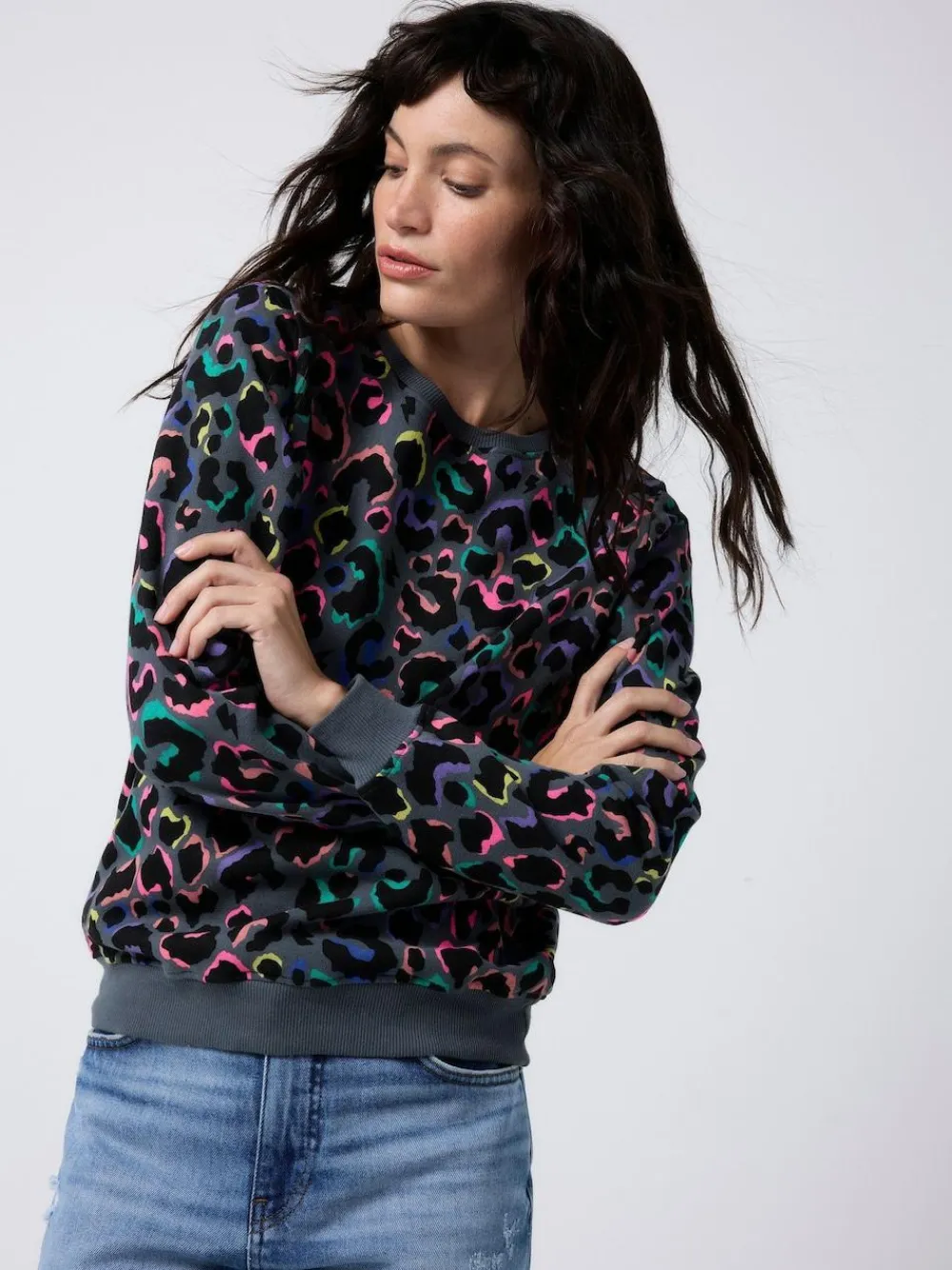 New SCAMP & DUDE Grey Classic Sweatshirt with Leopard & Lightning Bolt