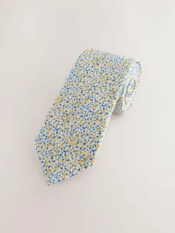 New Next 100% Cotton Printed Tie Scattered Leaves