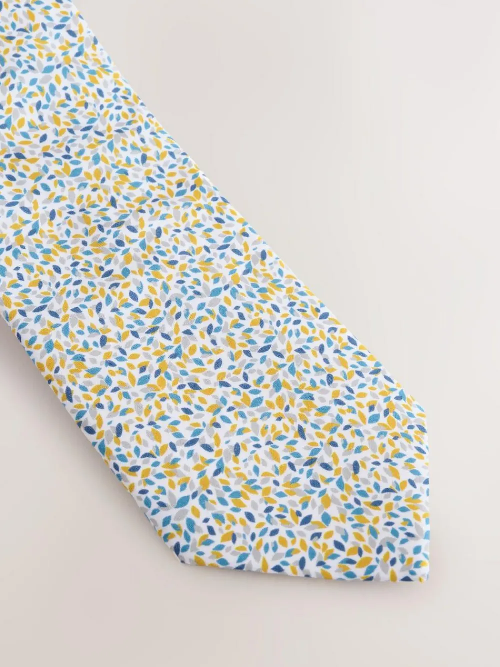 New Next 100% Cotton Printed Tie Scattered Leaves