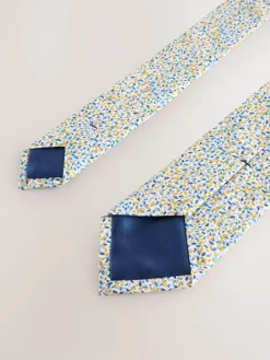 New Next 100% Cotton Printed Tie Scattered Leaves