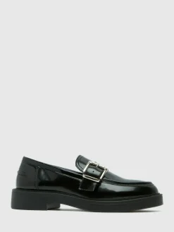 New Schuh Black Lilac Buckle Shoes