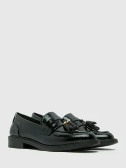 Schuh Black Wide Fit Layne Patent Tassel Loafers^Women Flats