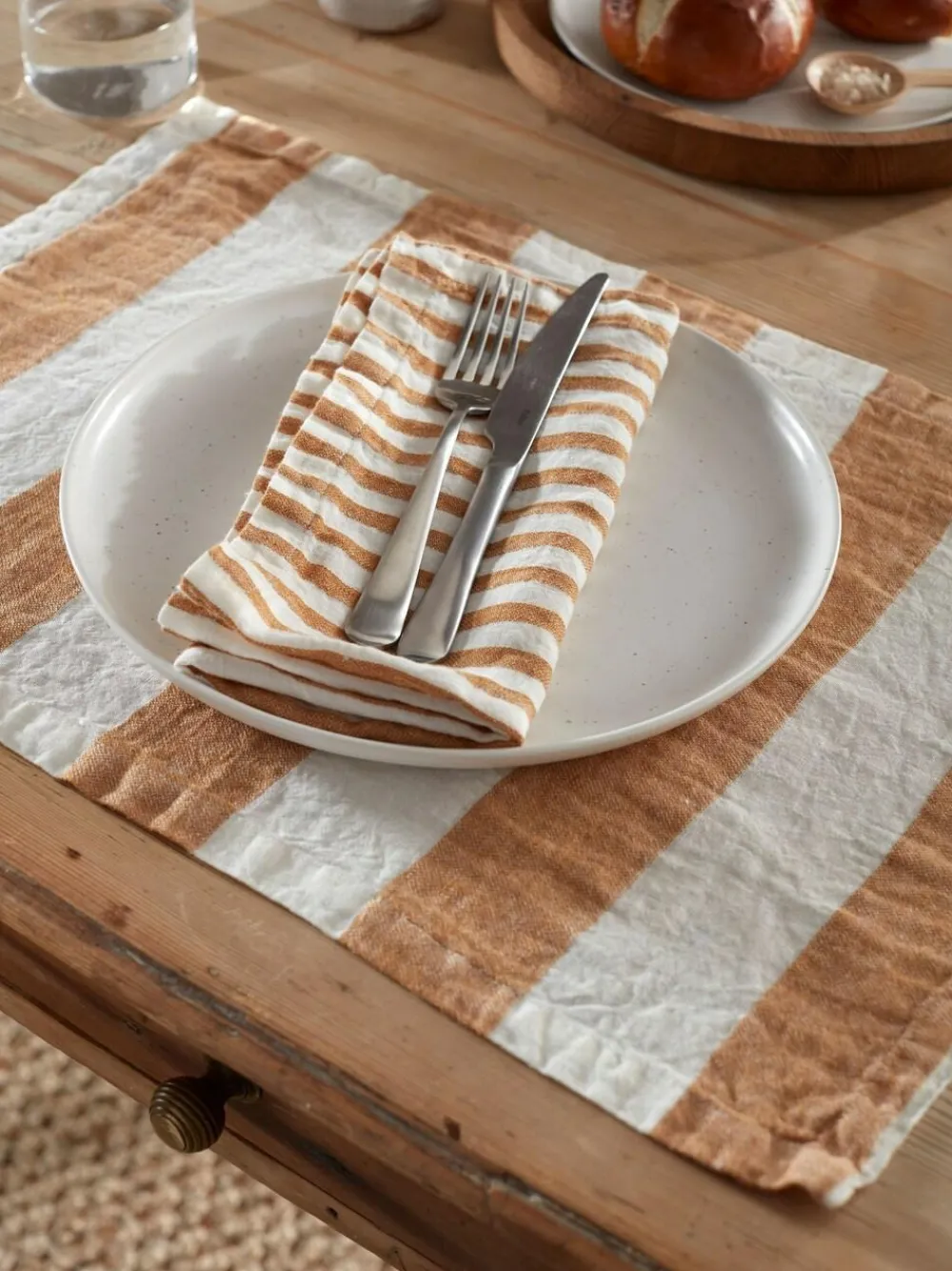 Secret Linen Store Amber Wide Stripe 100% Linen Placemats^ Table Linen, Placemats & Coasters