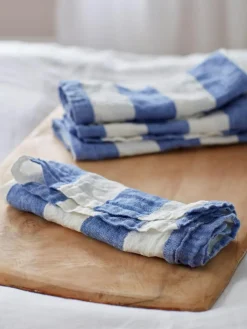 Discount Secret Linen Store Set of 4 Cobalt Wide Stripe 100% Linen Napkins