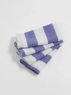 Discount Secret Linen Store Set of 4 Cobalt Wide Stripe 100% Linen Napkins