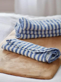 Hot Secret Linen Store Set of 4 Mid Stripe 100% Linen Napkins Cobalt
