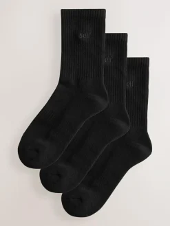 Discount self. Black 3 Pack Cushion Sole Lounge Ankle Socks 3 Pack
