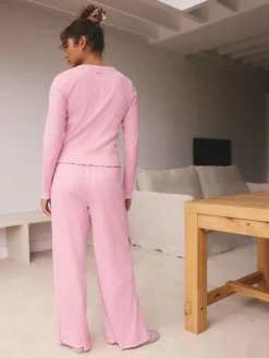 Discount self. Ribbed Button Through Pyjamas Bright Pink