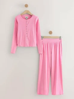 Discount self. Ribbed Button Through Pyjamas Bright Pink