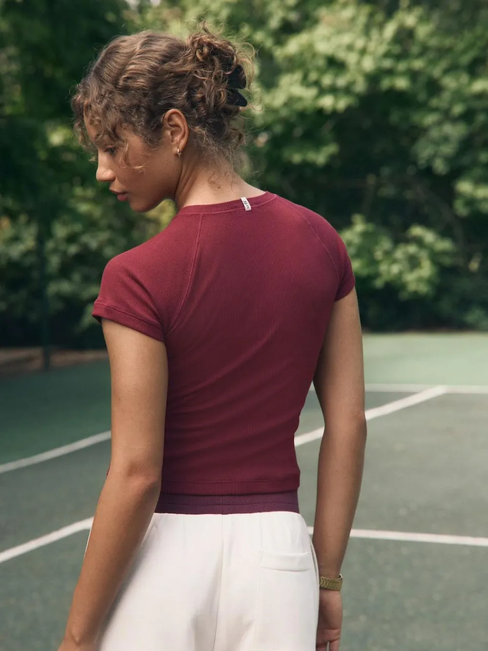 self. Burgundy Fitted Rib T-Shirt^Women Loungewear