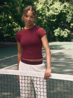 self. Burgundy Fitted Rib T-Shirt^Women Loungewear