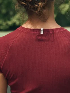self. Burgundy Fitted Rib T-Shirt^Women Loungewear