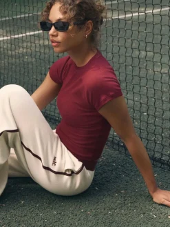 self. Burgundy Fitted Rib T-Shirt^Women Loungewear